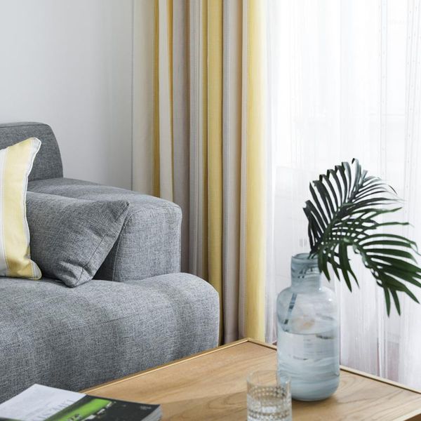 

customized finished curtains nordic yellow grey white strip blackout curtain for living room modern window curtain for bedroom1