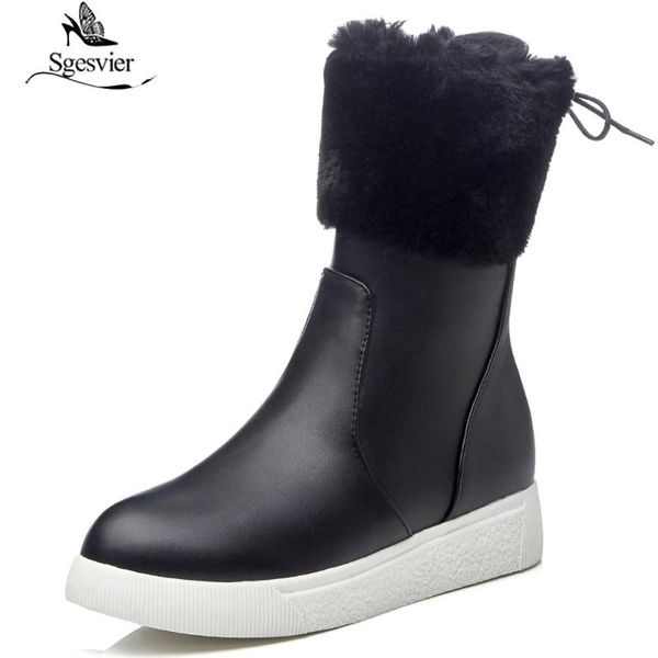 

sgesvier brand winter boots warm fur snow ankle boots woman fashion round toe short platform wedge riding b884, Black