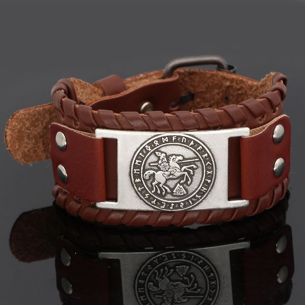 

bangle nordic viking odin riding sleipni rune leather amulet bracelet -adjustable size 19-31 cm, Black