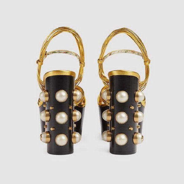 

gold black summer t show stage lady platform sandals with pearls rivets sandalas