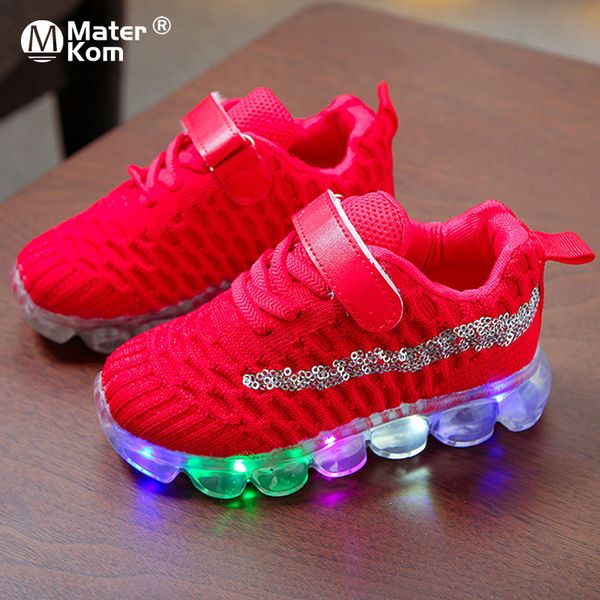 

size 21-30 children breathable non-slip luminous sneakers for boys girls led light up baby glowing casual shoes, Black