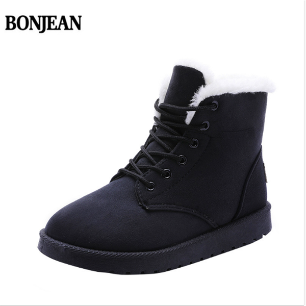 

boots bonjean winter ankle warm women's snow shoes lining short plush ladies cotton white black