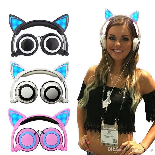 New Cat Ear Head наушники со светодиодной мигающей светящейся света гарнитуры игровые наушники для компьютерного компьютера и мобильного телефона