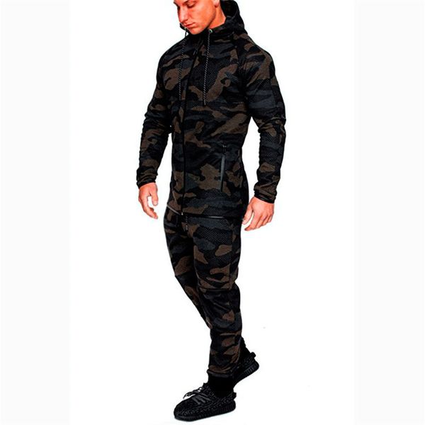

mens tracksuit print mens suits stitching jackets mens camouflage suits sportswear hoodies sweatshirts pants jogger, Gray