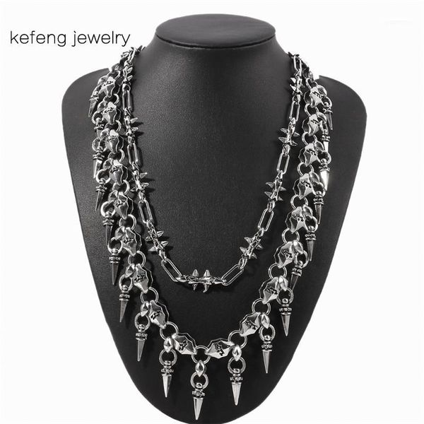 

Maxi Punk Big Necklace Men Gothic Skeleton Skull Necklaces & Pendants Geometric Conical Clavicle Heavy Metals Chain Necklace1, Golden;silver