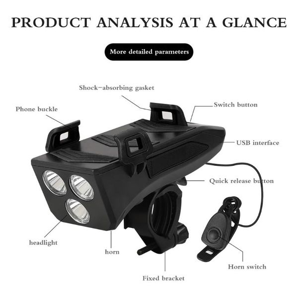 

new 4 in 1 cycling bike headlight horn bike phone power bank mount bicycle phone holder for for accessories