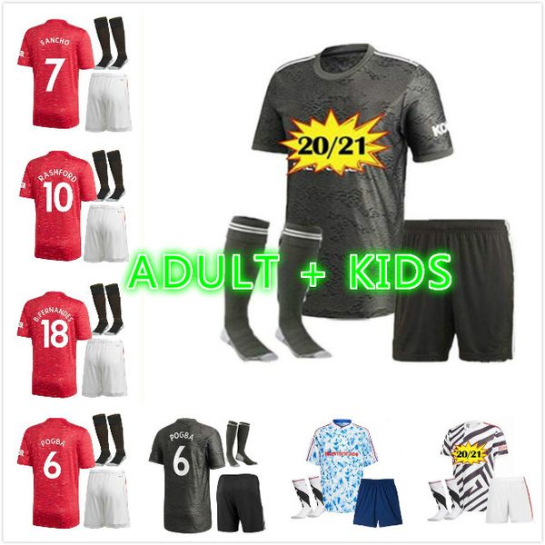 

kids kit 20 21 rashford cavani van de beek soccer jerseys 2020 man humanrace forth football shirt utd b. fernandes, Black;yellow