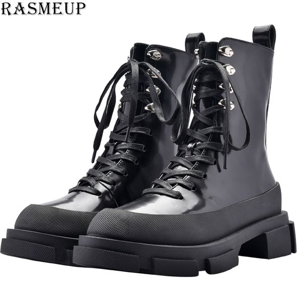 

rasmep patent leather women's motorcycle boots 2020 brand women platform ankle boot fashion rivets ladies shoes winter y200723, Black