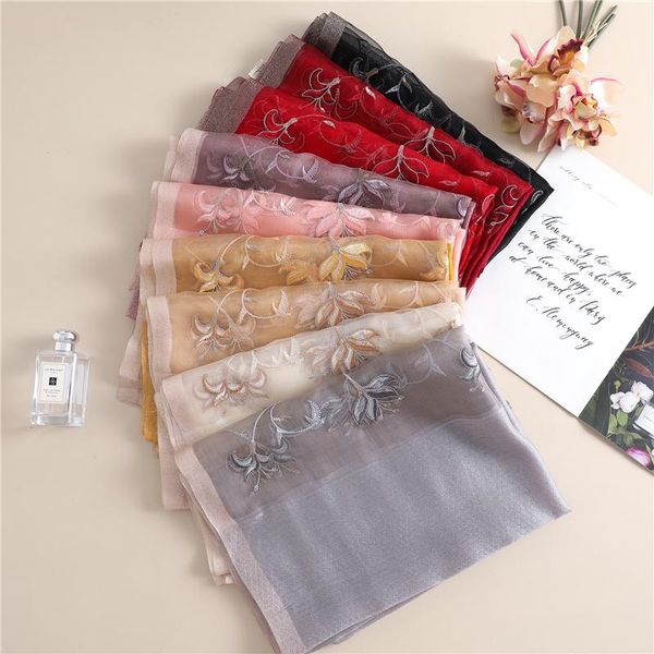 

2020 scarves new female floral embroidery silk wool lady foulard women pashmina bandana winter scarf shawl and wraps wmtvce bdesybag, Blue;gray
