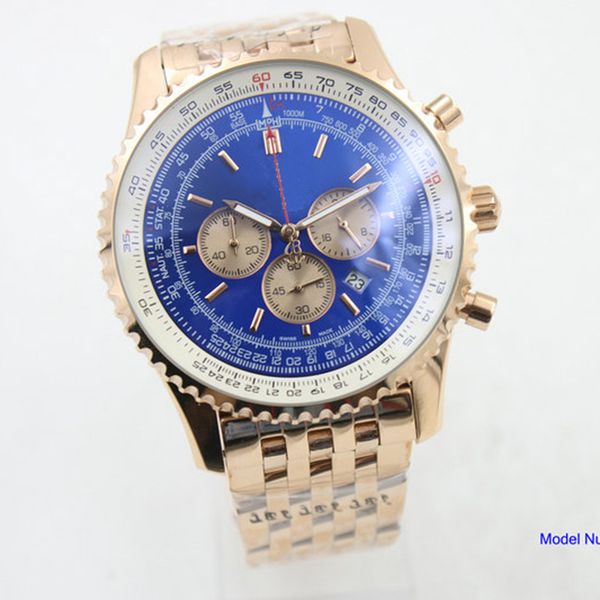 

48mm new quality b06 b01 everose gold chronograph battery movement quartz blue dial men watch stainsteel steel mens wristwatches, Slivery;brown