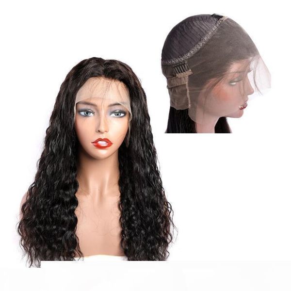 

virgin peruvian pre plucked water pelucas wavy wave 360 degree swiss lace frontal wig with natural hairline human h, Black;brown