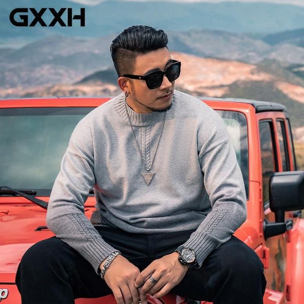 

men's sweaters gxxh big size men gradient jacquard ribbed crewneck pullover oversized knitted durable chompas para hombre, White;black