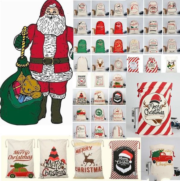 

2020 new large canvas santa claus bag with candy drawstring christmas gift bags