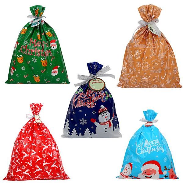 

1 комплект 5 шт рождество конфеты сумки xmas мешок подарки рождественского мешок упаковка снеговик подарков drawstring сумки (ассорти цветов