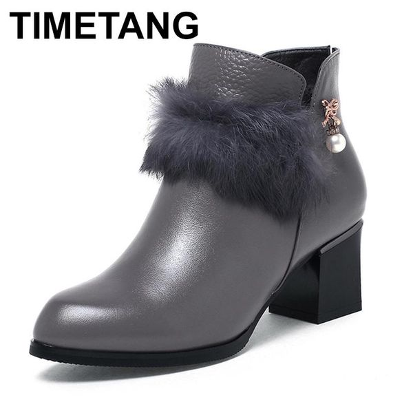 

timetang 2020 winter women shoes woman genuine leather wedges snow high boots height increasing ankle boots women, Black