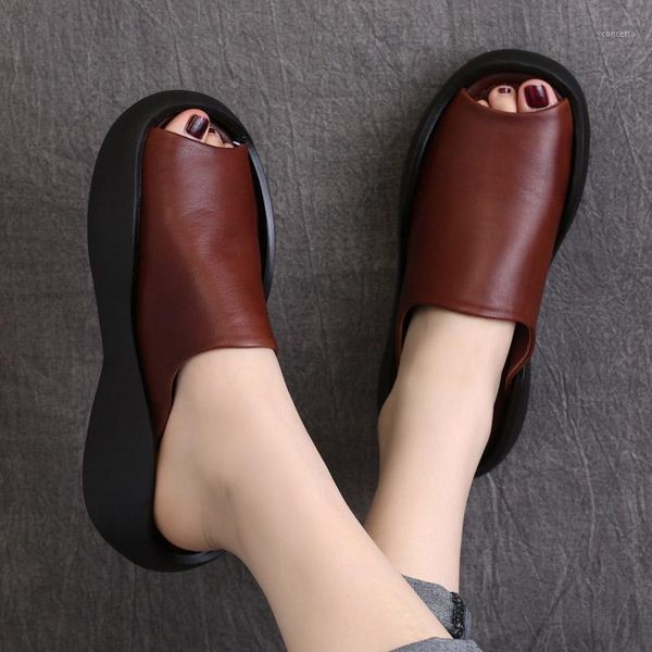 

women leather slippers black low heels wedge shoes for women summer slippers soft genuine leather shoes casual handmade1