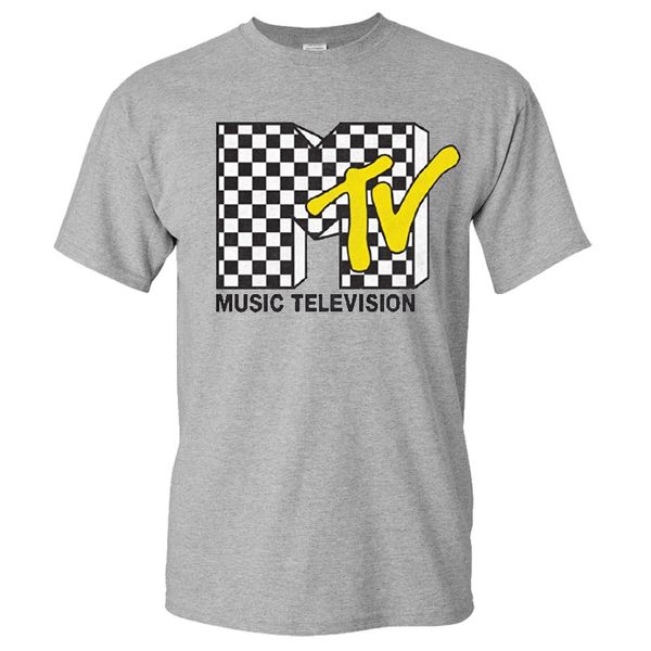

sport mens mtv with checkerboard pattern print mens 1980's clothing streetwear sport o-neck tshirt casual fashion cotton t shirt