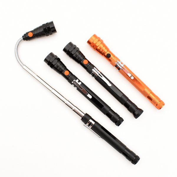 

portable mini flashlight 3 led telescopic flexible torch magnetic light adjustable pickup tool with clip magnet for car repair