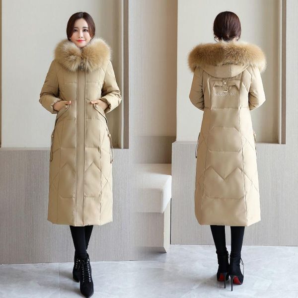 Mulheres para baixo parkas 2021 mulheres design de inverno algodão jaqueta com capuz casaco feminino à prova de vento quente esbelto bordado coreano longo D12