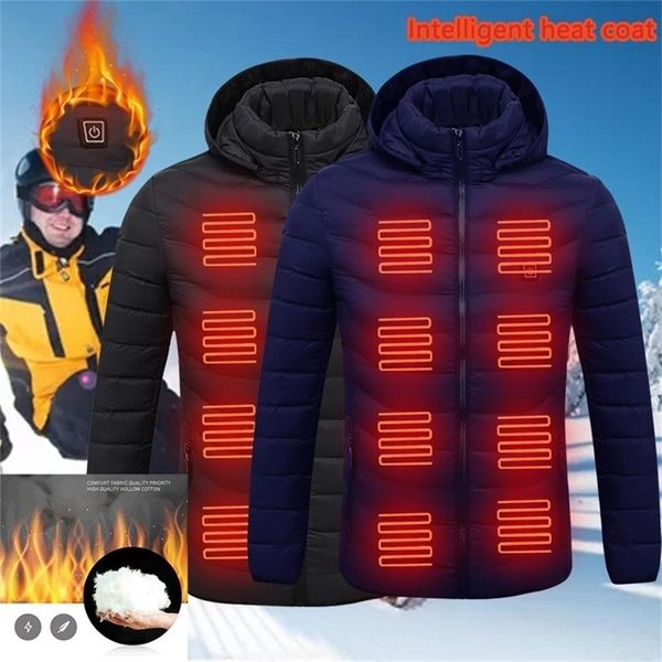 Erkekler Kış USB Isıtma Ceketler Akıllı Termostat Kadınlar Sıcak Kapüşonlu Isıtmalı Giyim Ateş 8 Yerler Pamuk-Yastıklı Ceket 201114