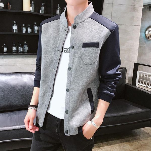 

2020 men's spring new baseball collar jacket youth fashion slim casual color matching jacket1, Black;brown