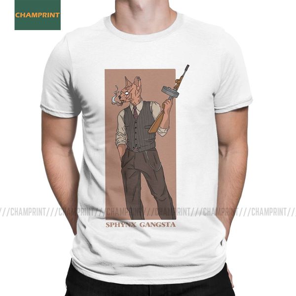 

sport cat sphynx gangsta t-shirts for men cotton t shirt canadian hairless kitten animal pet cute short sleeve tee shirt big size