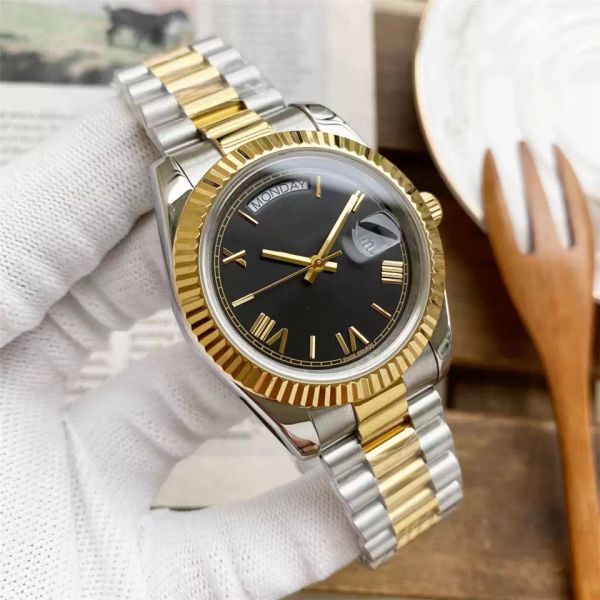

17 styles fashion men watches automatic mechanical stainless steel strap mens wristwatches 2813 movement 41mm daydate watch male wristwatch, Slivery;brown
