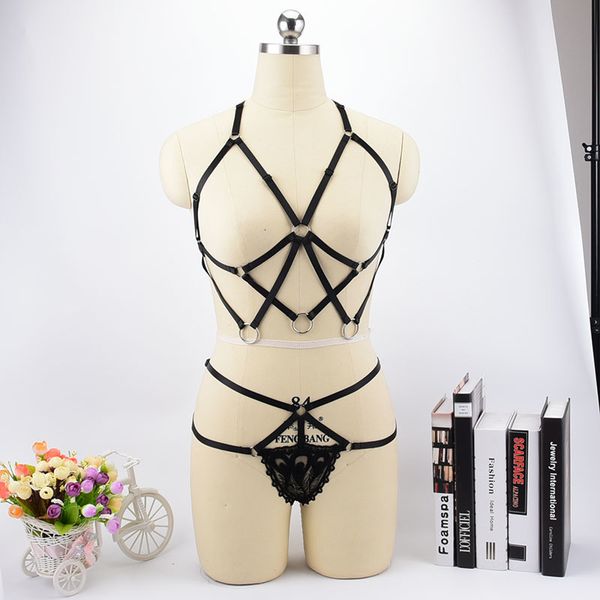 

harajuku gothic lace punk fetish bodage harness lingerie rave wear body cage bottom briefs panties, Black;white