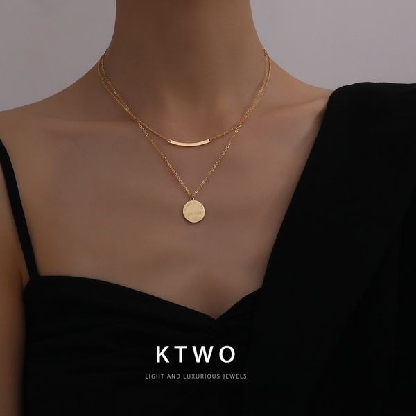 

ins мода чистых красного темперамент простого высокоуровневое чувство двойной круглый бренд ожерелье женской сексуальные холодный ветер ключ, Silver