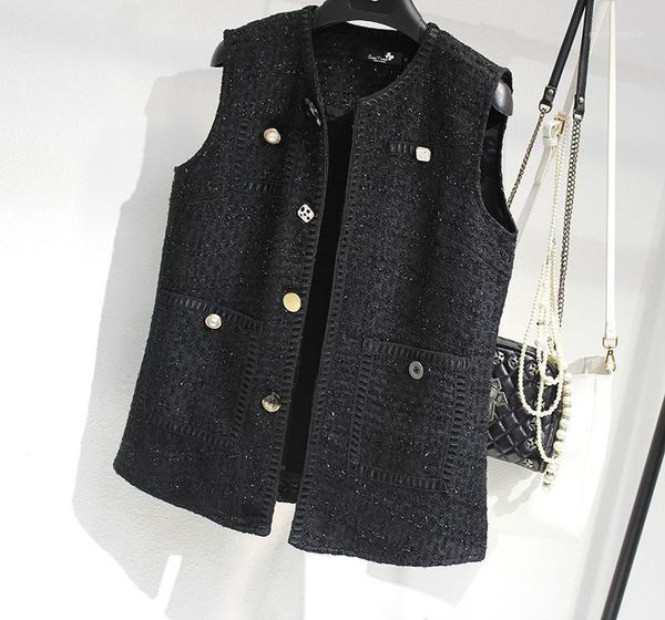 

women's vests vest women v-neck jacket female vintage sleeveless loose pocket autumn winter office ladies fashion outerwear1, Black;white