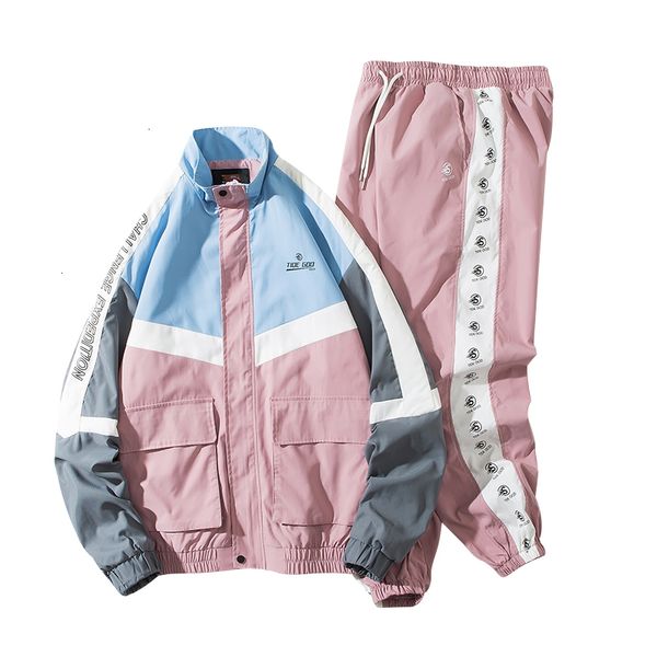 

jacket + multi-pocket splicing pants piece deportive fashion survetement homme autumn sweatshirt for man set pieces 57xk, Gray