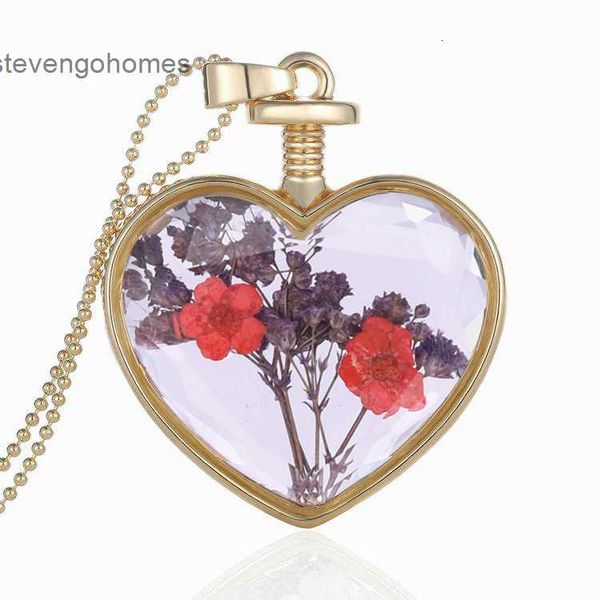 

dry natural glass gold flower heart shaped lace pendant necklace, Silver
