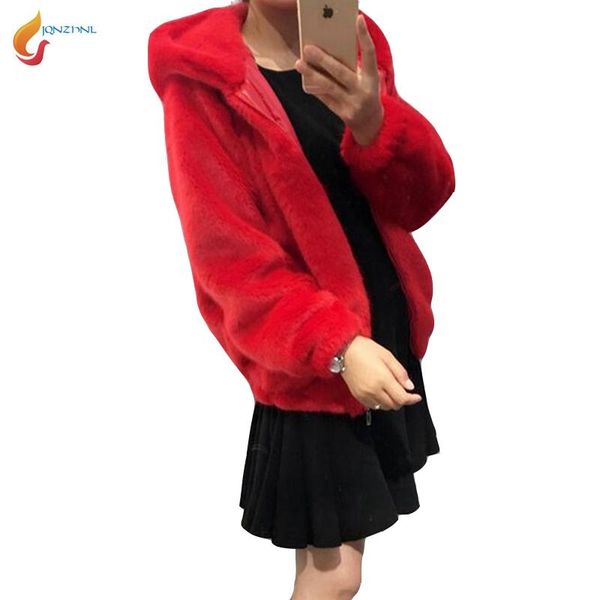 

jqnzhnl 2020 новые зимние осень женщины вскользь куртки пальто женщины сплошной цвет среднедлинная с капюшоном из искусственного меха пальто, Black