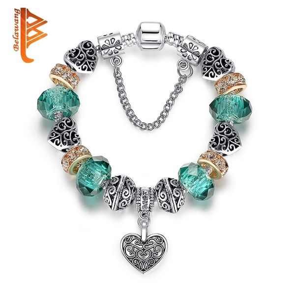 

fans seckill fashion charms bracelet bangle for women green crystal heart bead fit brand bracelets jewelry pulseras mujer y200730, Black