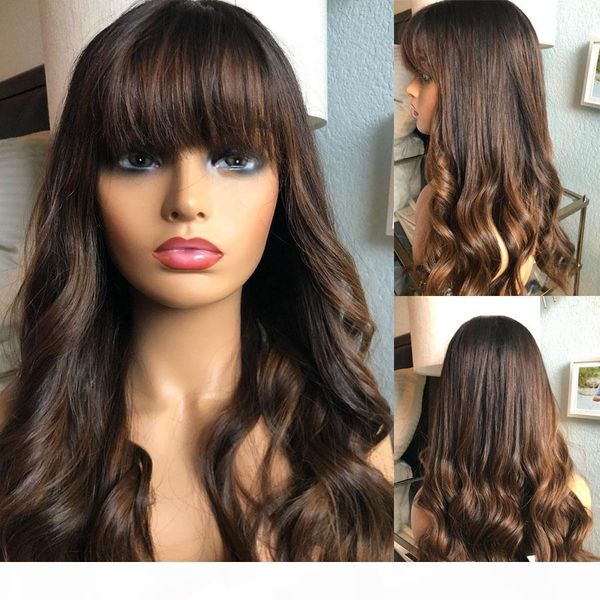 

180density highlight body wave 360 lace frontal wigs with bangs fringe transparent full blonde lace front wigs natural hairline remy, Black