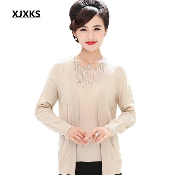 

xjxks beading blends wool knitted women two pieces sweater set large size beading hollow out womens sweaters sets, White