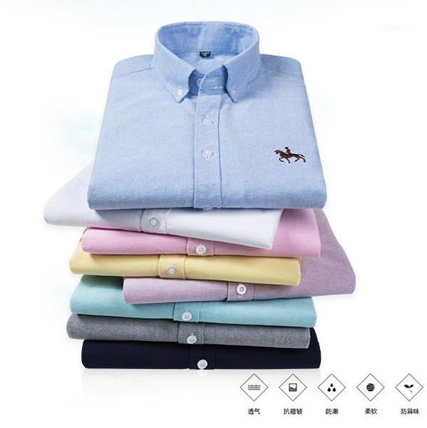 

spring men fashion loose oxford fabric long sleeve embroidery casual blouse male trendy color cotton breathable elegant shirt1, White;black