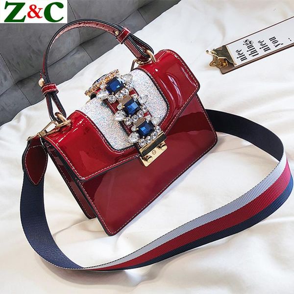 

2020 summer/autumn diamond gem women leather handbag colorful strap shoulder bags handbag big totes