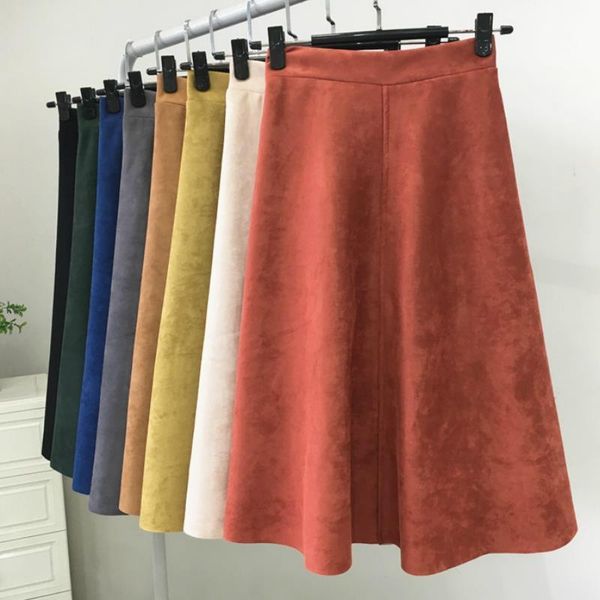 

корейский стиль осень ретро бархат середины фигурических юбок wnter a-line качающиеся замшевые вспыхиваемые коленные длины юбки синие зелены, Black