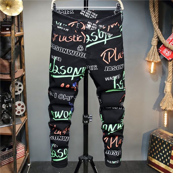 

2021 new autumn -3d stipulation digital colors teenage fashion pants streetwear jeans q59t, Blue