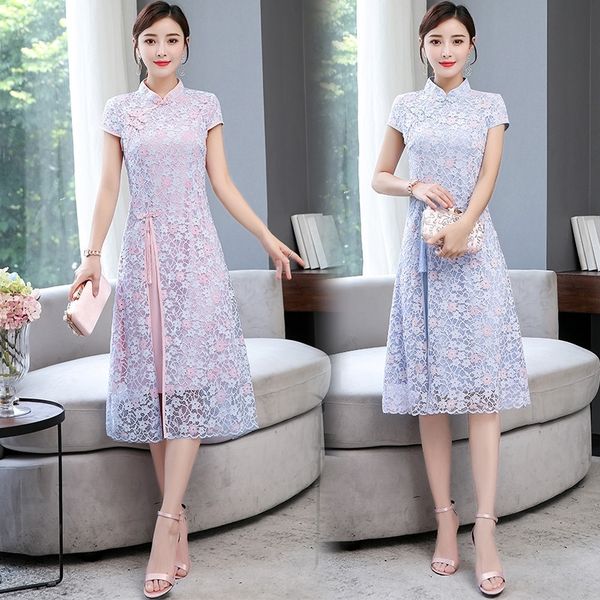 

6kin3 cheongsam долго cheongsam 2019 элегантный темперамента ежедневно улучшается китайский стиль кружево ny8695 долго ежедневно платье 2019, Black;gray