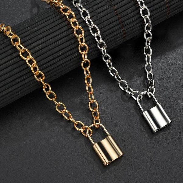 

gold silver color lock pendant long necklace new rolo cable chain necklace women collar jewelry choker