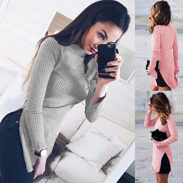

split gray sweater women long sleeve turtleneck knitted pullover female clothes korean 2020 winter new1, White;black