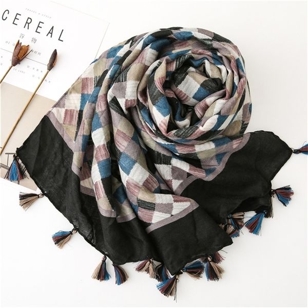 

ladies fashion aztec geometric plaid viscose shawl scarf autumn winter soft pashmina stole bufandas muslim hijab sjaal 180*100cm y201007, Blue;gray