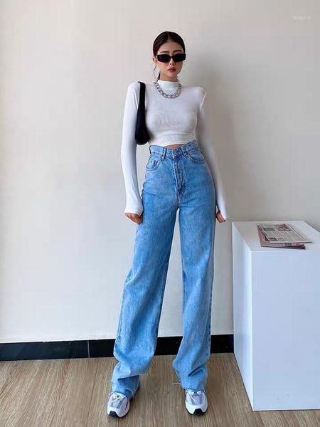 

high waist jeans ladies ultra long straight jeans blue fashion casual wide leg trousers streetwear1
