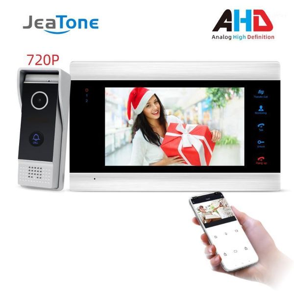 

jeatone new 7'' wifi smart wired video door phone intercom system with 720p ahd doorbell camera app remote motion detection1