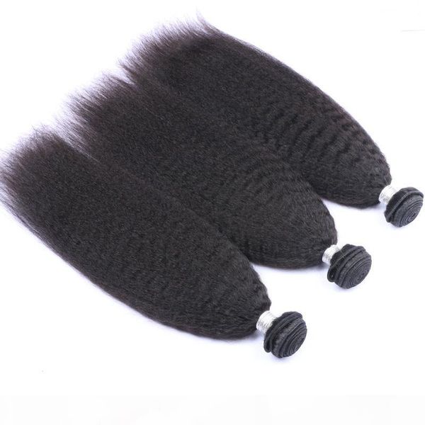 

kinky straight mongolian human hair weaves extensions italian coarse yaki virgin human hair bundles deals 3pcs lot 10-30" hair weaving, Black