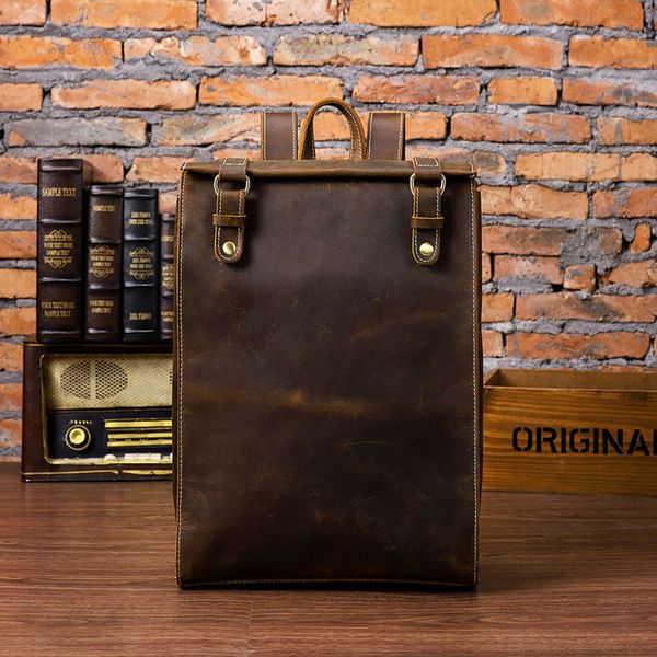

hbp westal vintage crazy horse leather schoolbag male computer rucksack men portable backpack man travel daypack 2512 ing