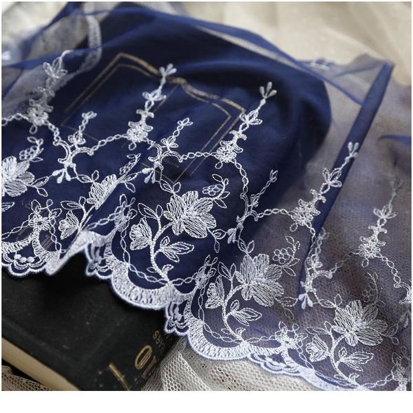 

5meter/pack 15/20/28.5cm good quality polyester dark blue mesh embroider lace fabric sewing trim dress accessor jllzdi