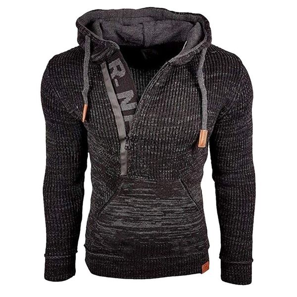 

laamei sweater men autumn winter hooded pullovers vintage warm knitted sweatshirt men's fashion rope casual slim knit sweater 201124, White;black
